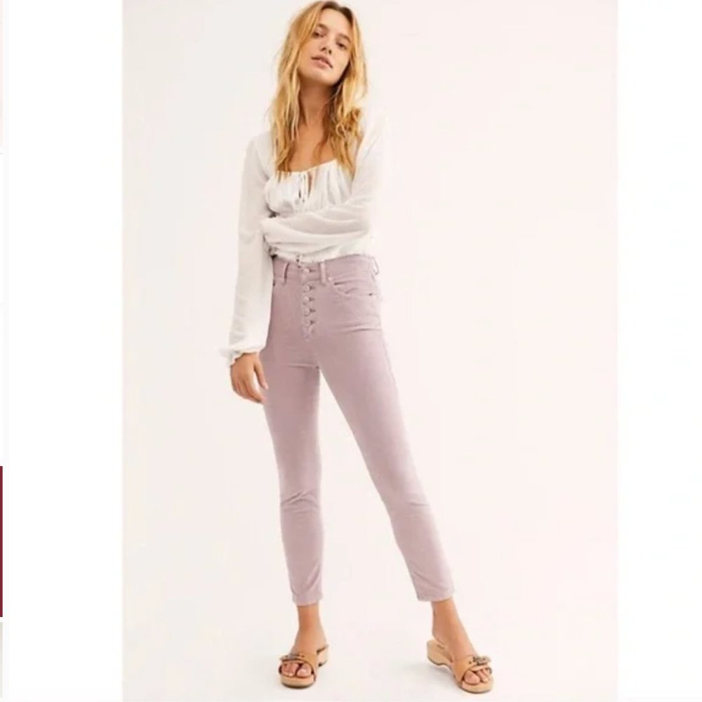Free People Lavender Skinny Cords Button Fly 26 long - Picture 4 of 8